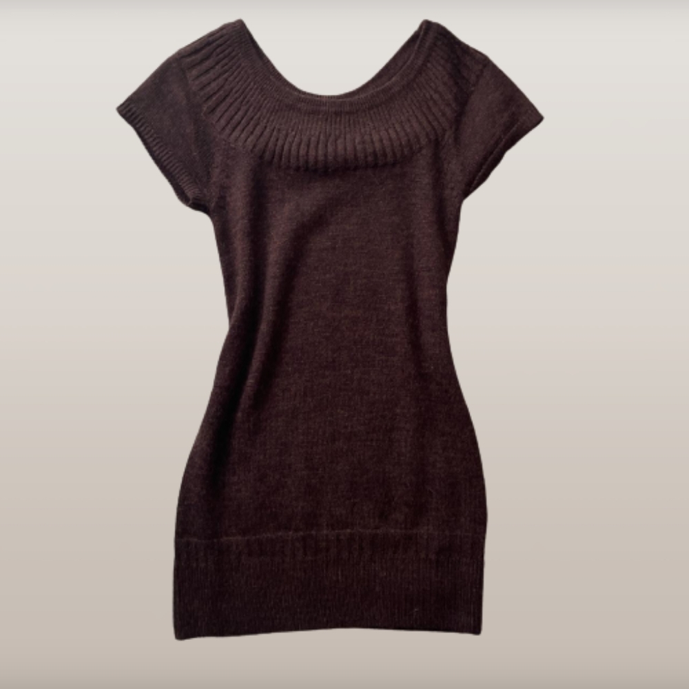 H&M Brown Wool Knit Sweater Dress with Boat Neck for Fall 🍂